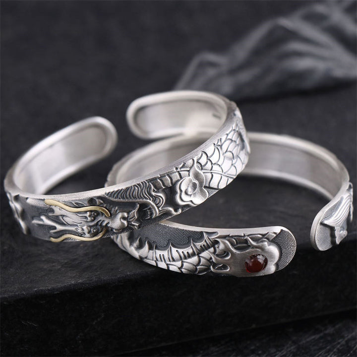 Buddha Stones 999 Sterling Zilveren Draken Kracht Bangle-armband - image 1