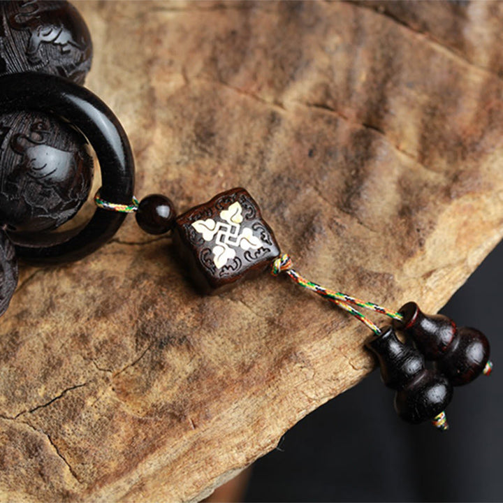 Buddha Stones Armband van ebbenhout met Chinese karakters Yin Yang gegraveerd - image 9