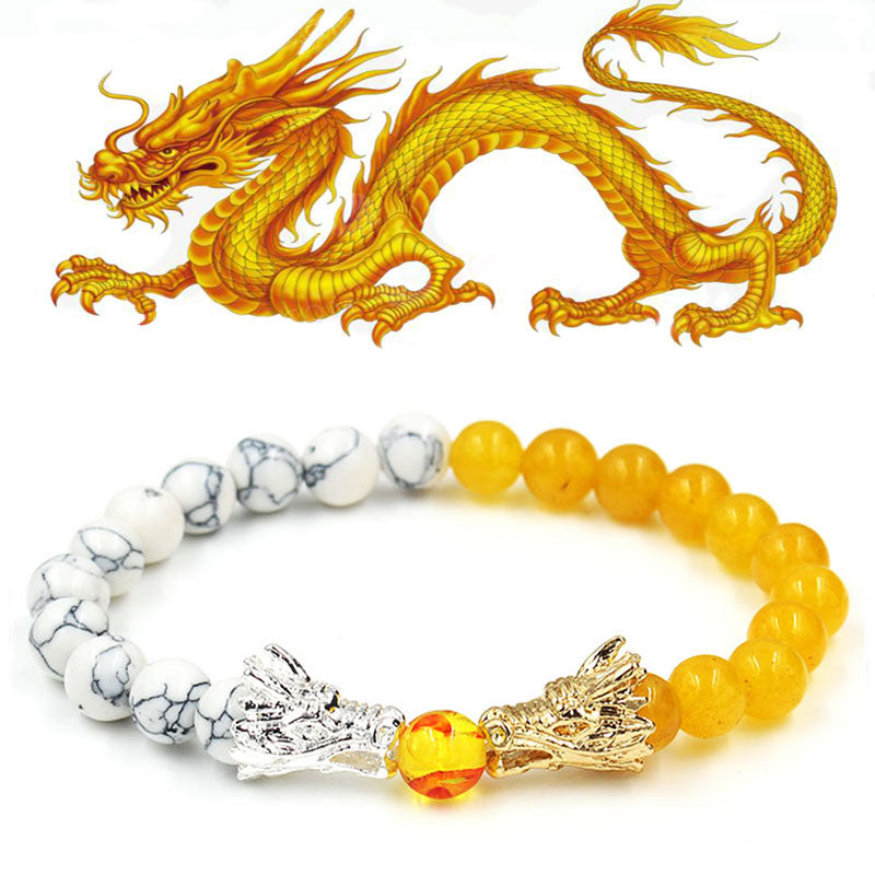 Buddha Stones Witte turkooizen lavasteen draak zegen Armband - Witte turkoois en citrien - image 24