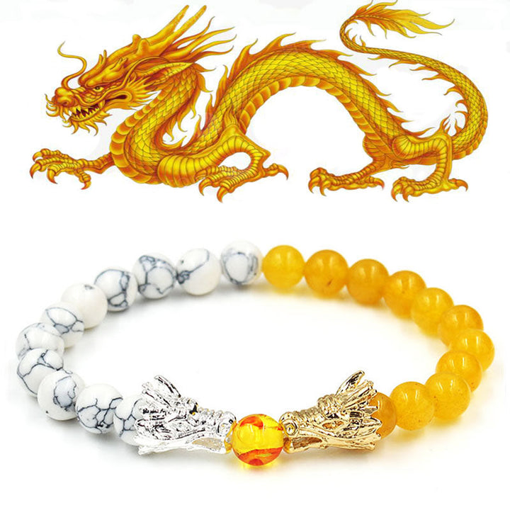 Buddha Stones Witte turkooizen lavasteen draak zegen Armband - Witte turkoois en citrien - image 24