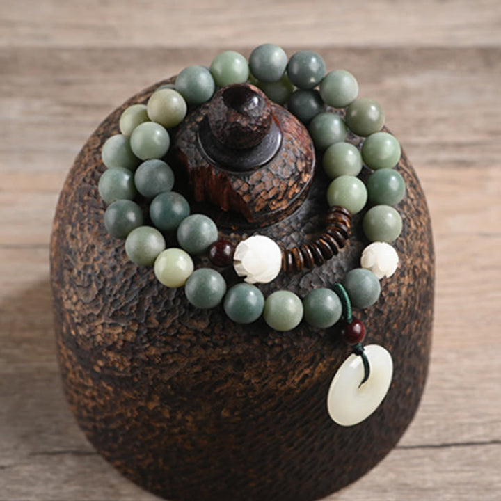 Buddha Stones Cyaan Bodhizaad Lotus Jade Vredesgesp Wijsheid Dubbele Armband - image 6