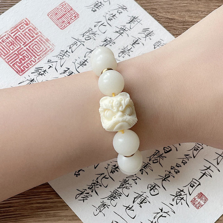 Buddha Stones Zilveren Obsidiaan Bodhizaad Ivoor Fruit Dansende Leeuw Armband - image 13
