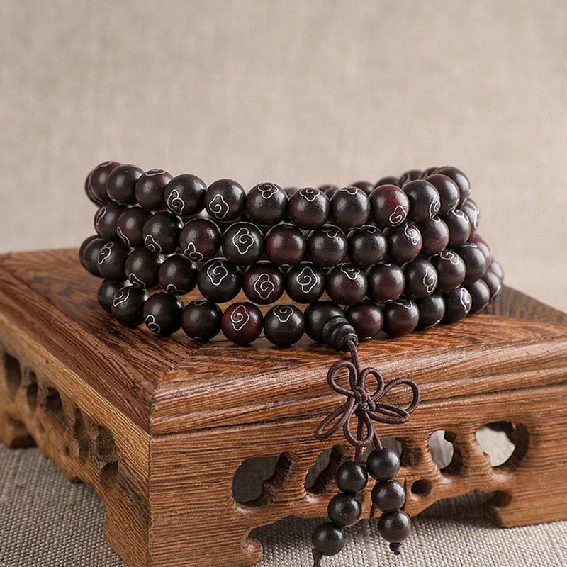 Buddha Stones Armband van 925 sterling zilver met ingelegde kleine blaadjes van rood sandelhout, symbool voor gelukbrengende wolken. - image 0