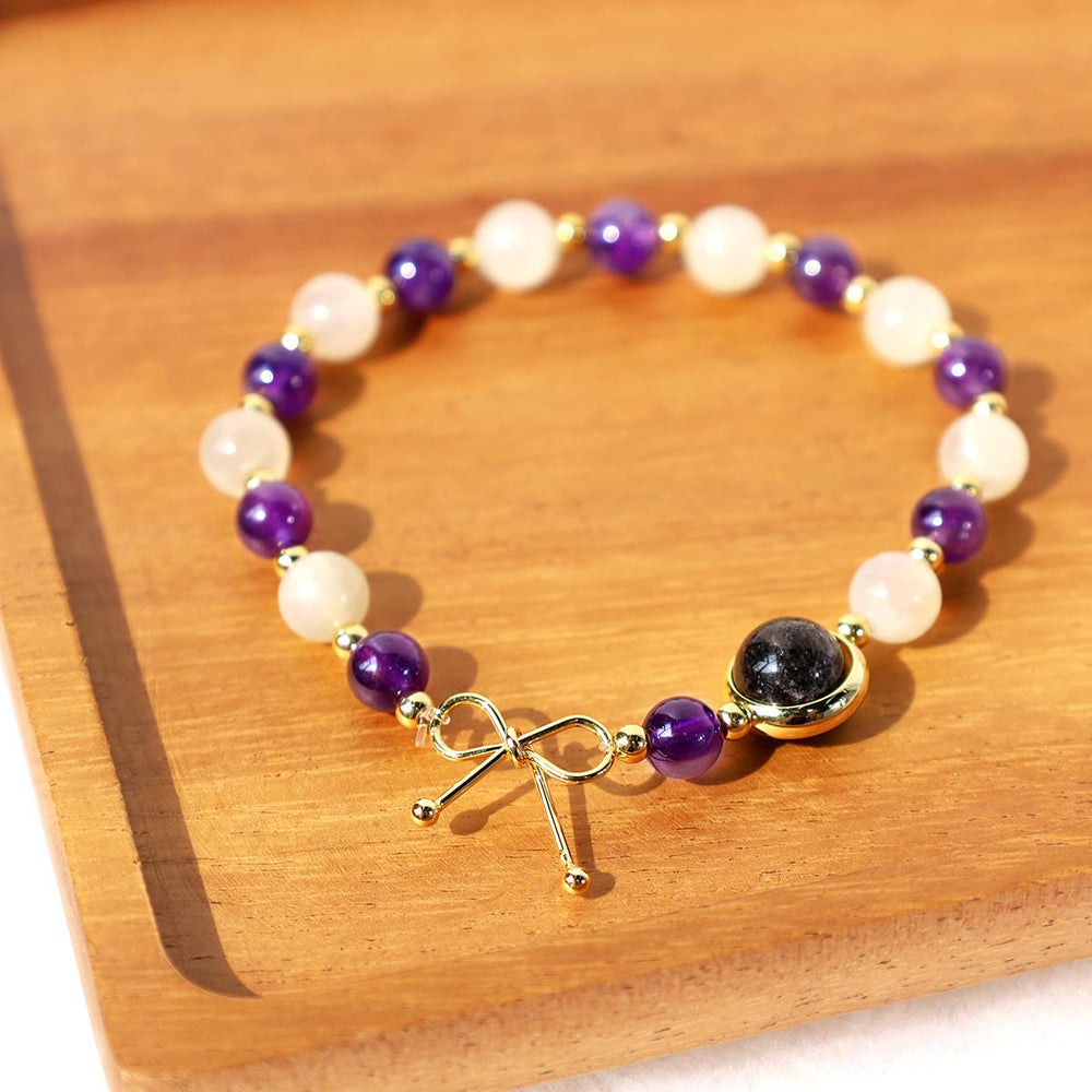 Buddha Stones Amethist kattenoog zwarte rutielkwarts spirituele Armband - image 1