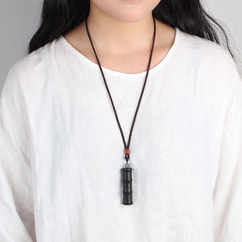 Buddha Stones Ebbenhouten Ghau-gebedsdoos met bamboepatroon, Ketting - image 5