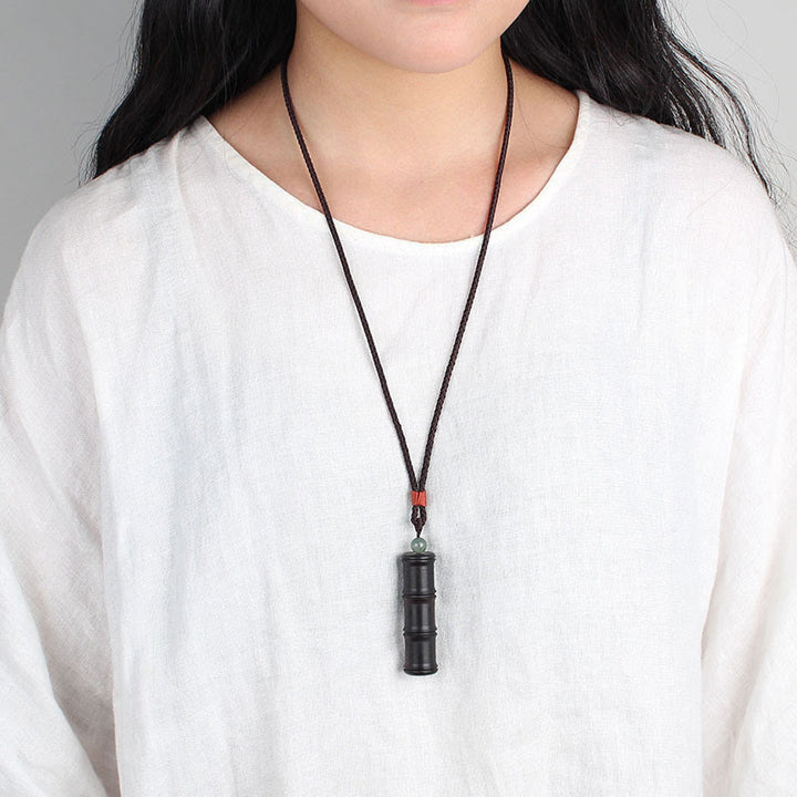 Buddha Stones Ebbenhouten Ghau-gebedsdoos met bamboepatroon, Ketting - image 5