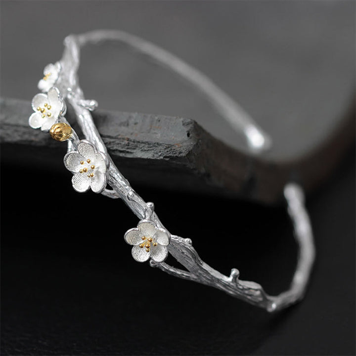 Buddha Stones Verstelbare Armband met pruimenbloemmotief van 925 sterling zilver - image 8