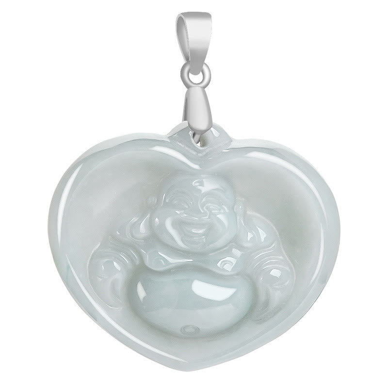 Buddha Stones Lachende Boeddha hanger van witte jade met gelukssymbool en titanium stalen Ketting . - image 9