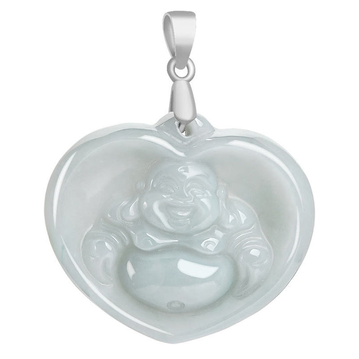 Buddha Stones Lachende Boeddha hanger van witte jade met gelukssymbool en titanium stalen Ketting . - image 9