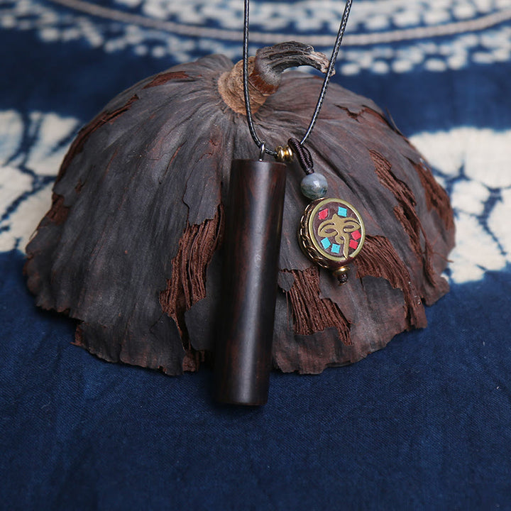 Ketting met Dzi-kralen van Tibetaans ebbenhout, symbool voor vrede en rust. - image 5