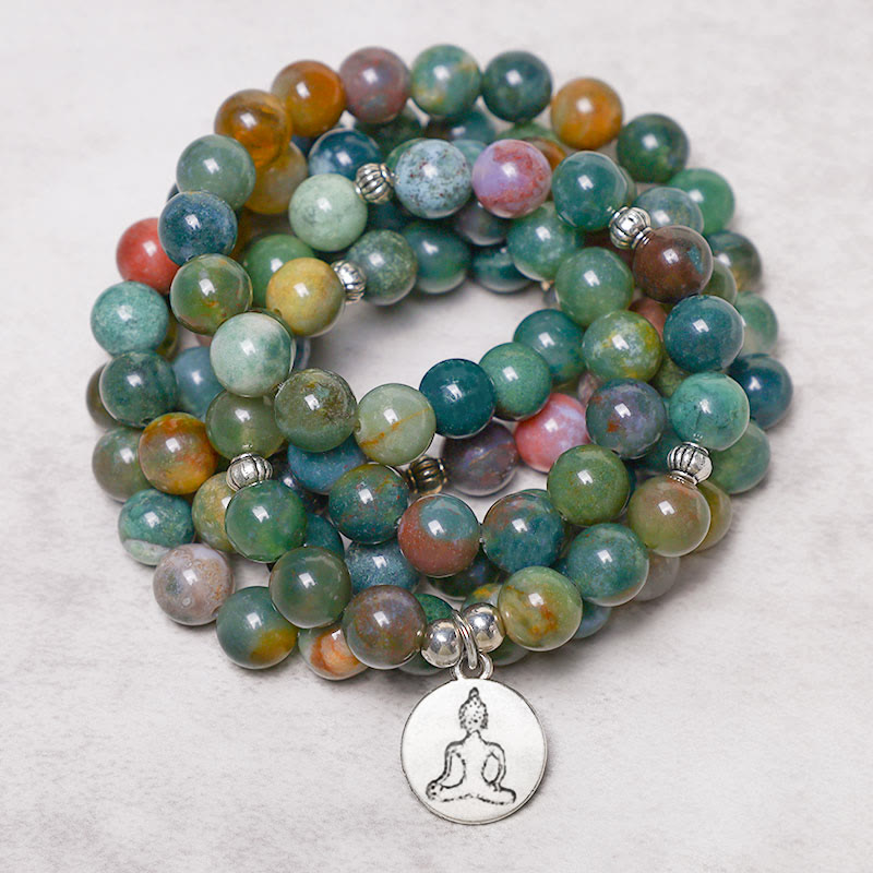 Buddha Stones 108 Mala kralen Indiase agaat lotus OM Boeddha levensboom positieve kalmte Armband - image 4