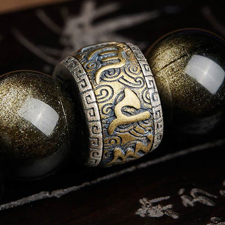 Buddha Stones Gouden glans obsidiaan PiXiu cinnaber Om Mani Padme Hum Armband - image 16