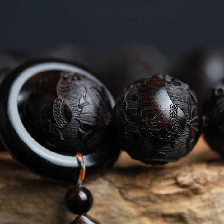 Buddha Stones Armband van ebbenhout met Chinese karakters Yin Yang gegraveerd - image 6