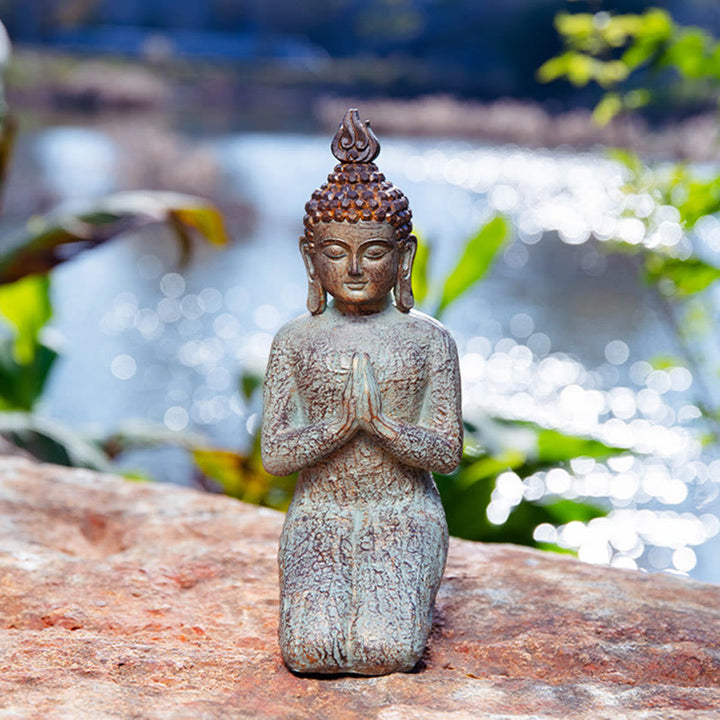 Buddha Stones Mediterende Zen Boeddha Sereniteit Beeldje van Hars voor Woondecoratie - Knielende Boeddha 13*11*28 cm - image 12