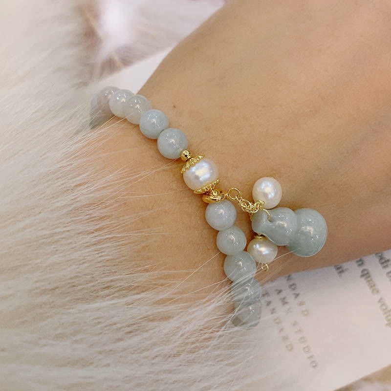 Buddha Stones Armband van natuurlijke jade, parel en kalebas voor voorspoed en geluk. - image 2