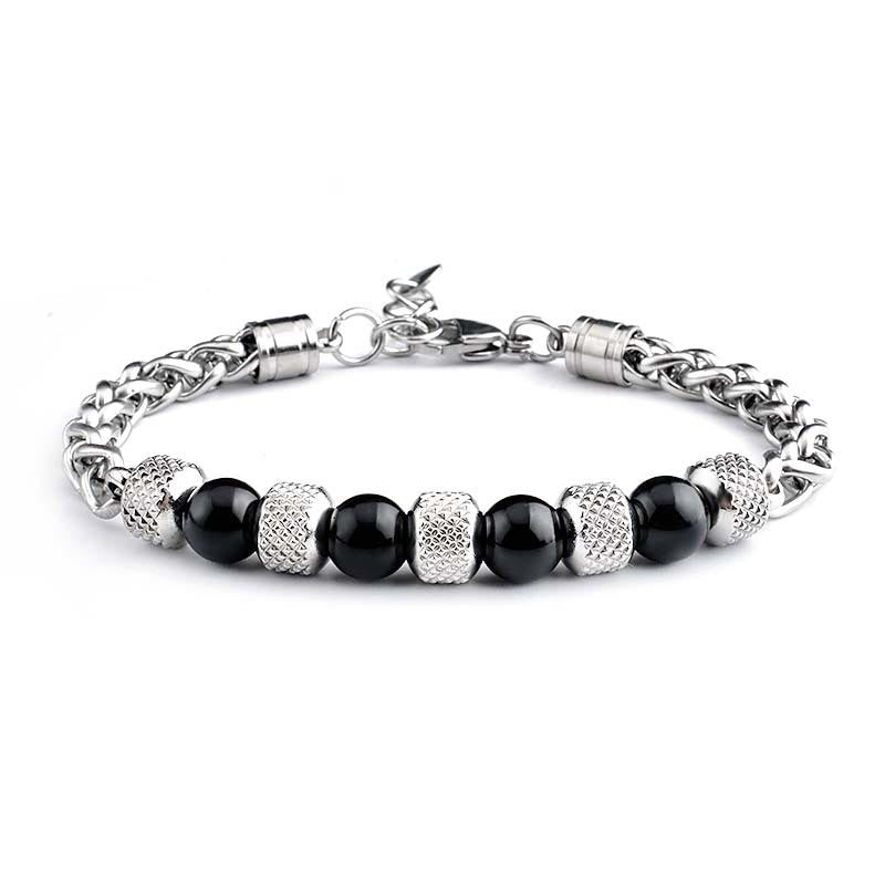 Buddha Stones Armband met zwarte onyx en tijgeroog kralen voor moed - Zwarte onyx 8mm - image 1