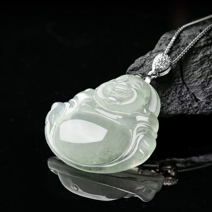 Buddha Stones Natuurlijke jade lachende Boeddha welvaart overvloed ketting Ketting van titaniumstaal - image 3