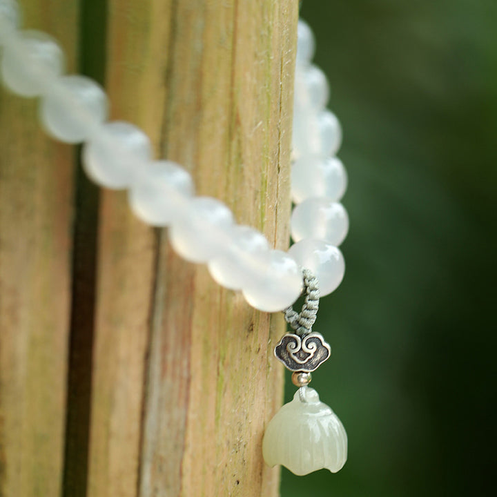 Buddha Stones Witte agaat jade lotus Armband - image 6