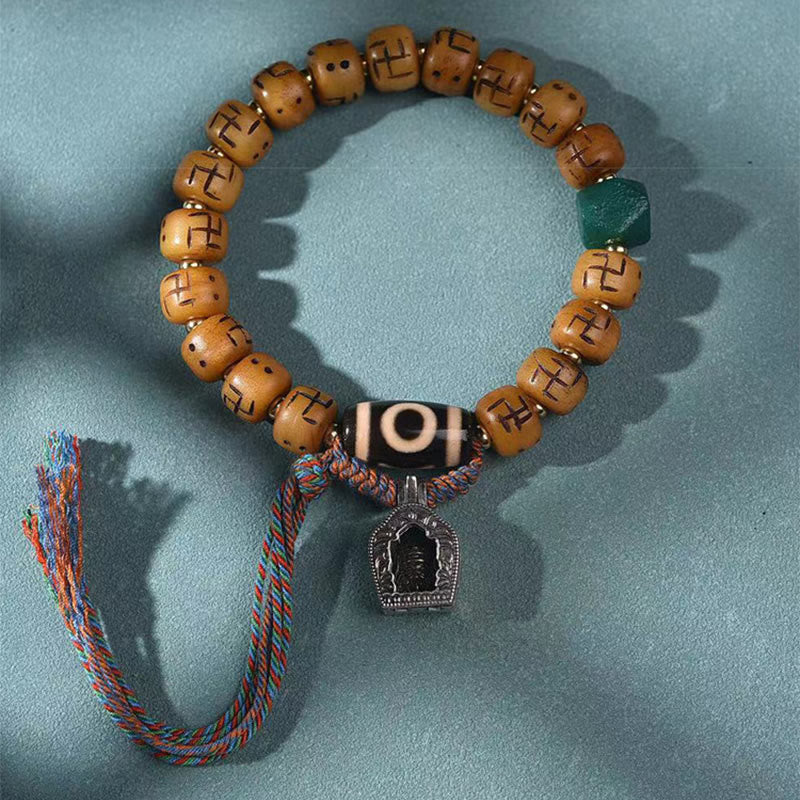 Buddha Stones Natuurlijke Tibetaanse Kameel Bot Swastika Dzi Kraal Shankha Boeddha Charme Kirtimukha Geluk Bescherming Kwastje Armband - image 1
