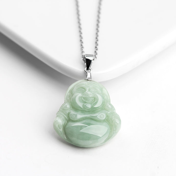Buddha Stones Laughing Buddha Jade Blessing Titanium Steel Chain Ketting Pendant - image 3
