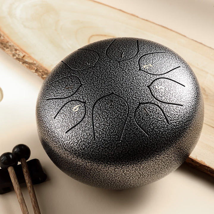 Buddha Stones Stalen tongtrommel, klankgenezing, meditatie, lotuspatroon, drumstel, 8 noten, 15 cm percussie-instrument - Zilver - image 12