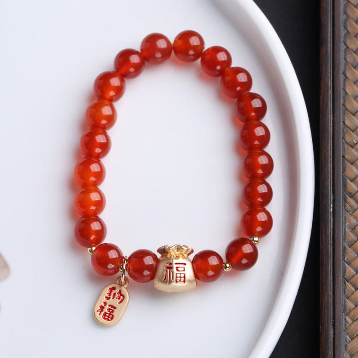 Buddha Stones Natuurlijke witte agaat, rode agaat, geldzak, Fu-teken, klavertje vier, Armband - Geldzak van rode agaat - image 12