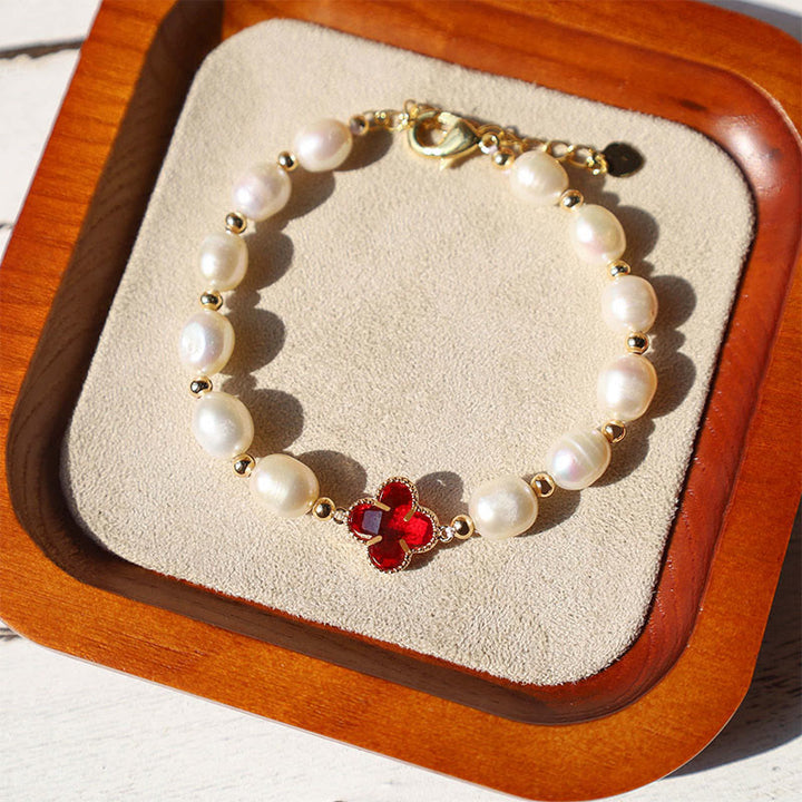 Buddha Stones Armband met klavertje vier en symbool voor welvaart - image 2