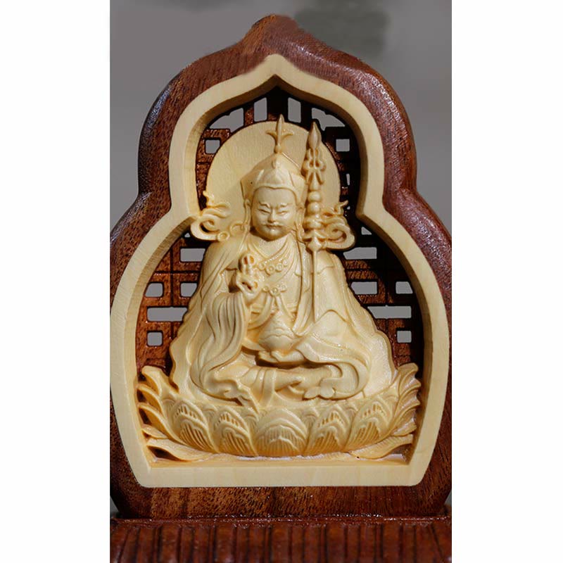 Buddha Stones Guru Rinpoche Boeddha Padmasambhavan Serenity Hout Gegraveerd Standbeeld Beeldje Decoratie - image 8