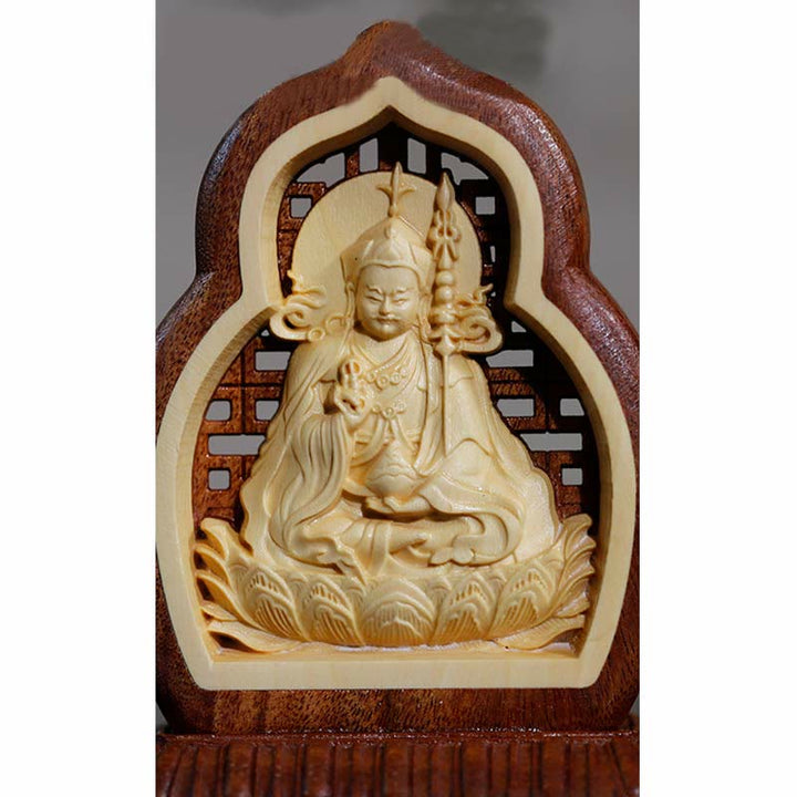 Buddha Stones Guru Rinpoche Boeddha Padmasambhavan Serenity Hout Gegraveerd Standbeeld Beeldje Decoratie - image 8