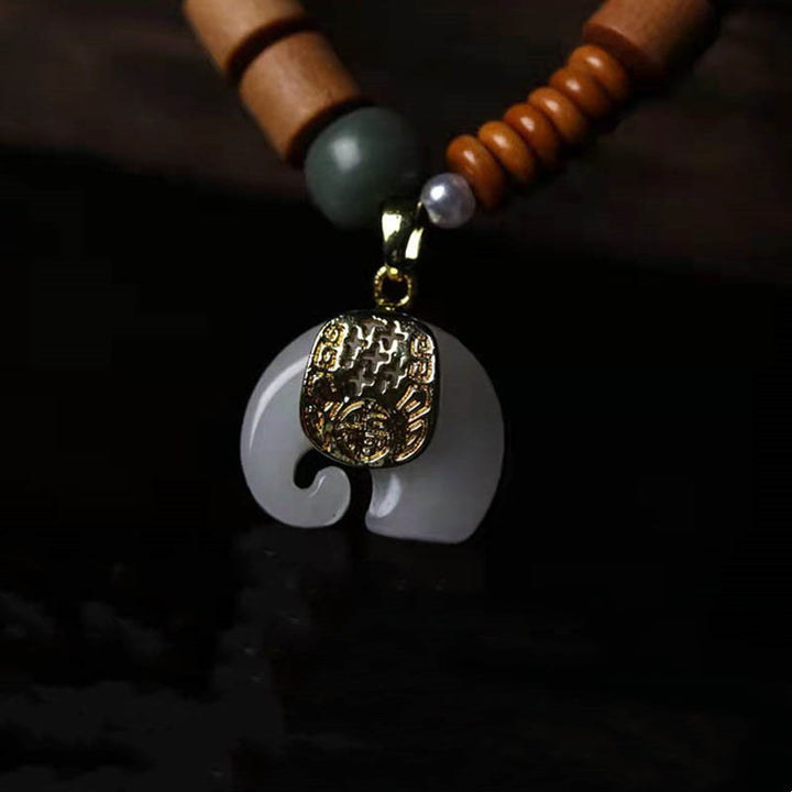 Buddha Stones Armband van sandelhout en jade met olifantje - image 9