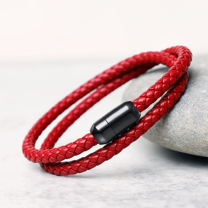 Buddha Stones Echt leren rode koord Armband met magnetische gesp - Rood (Polsomtrek 14-16 cm) - image 0