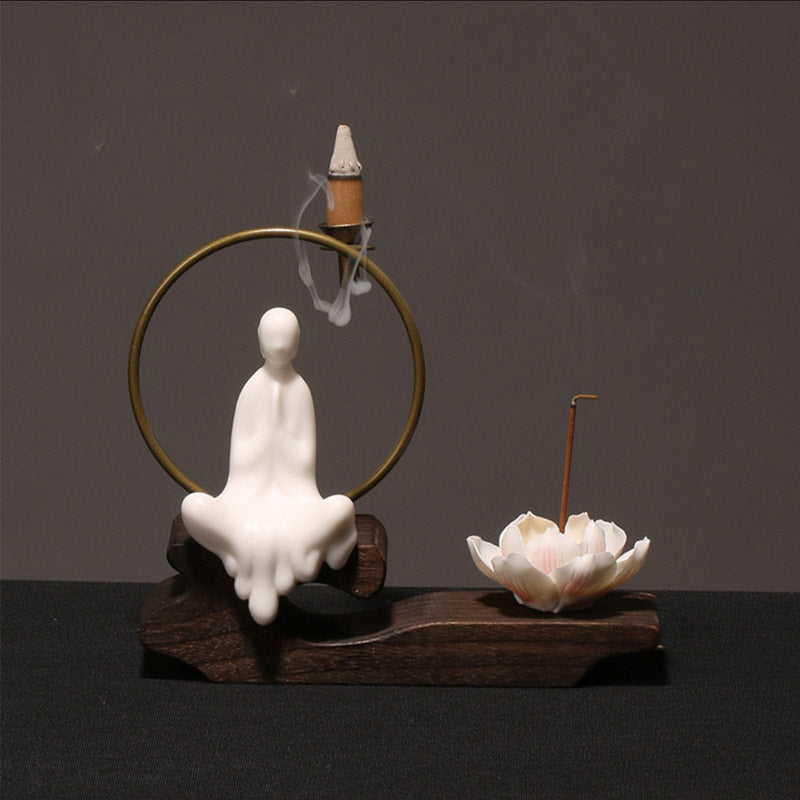 Buddha Stones Keramische lotusvormige wierookbrander voor Wierook meditatie. - Witte Gebed - image 1