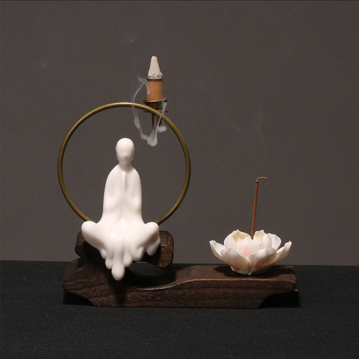 Buddha Stones Keramische lotusvormige wierookbrander voor Wierook meditatie. - Witte Gebed - image 1