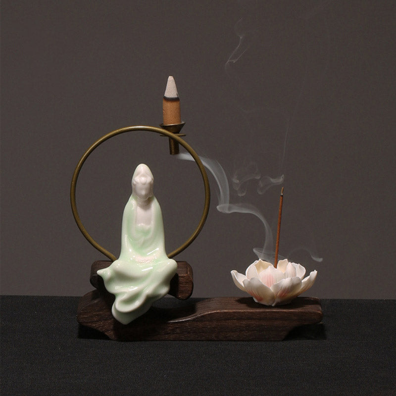 Buddha Stones Keramische lotusvormige wierookbrander voor Wierook meditatie. - Cyan Avalokitesvara - image 15