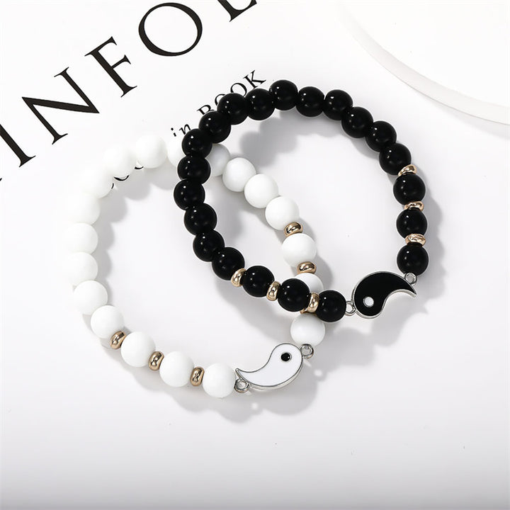 Buddha Stones 2 stuks zwarte onyx en witte turkooizen kralen Yin Yang Armband voor stellen - Kleine kraal Yin Yang - image 0