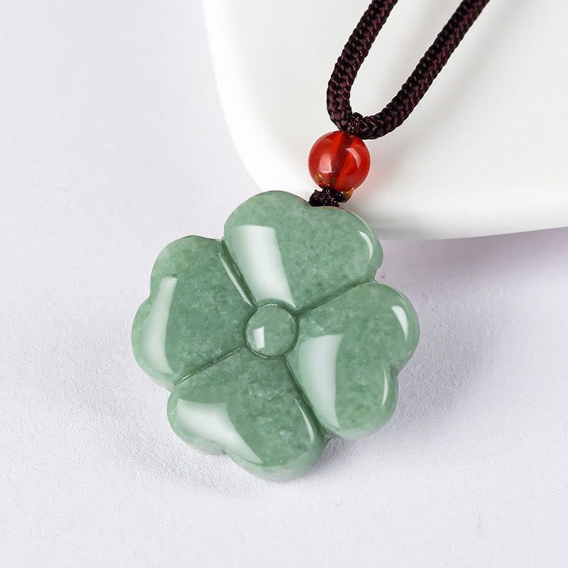 Buddha Stones Natuurlijke gelukshanger van jade met klavertje vier, symbool van voorspoed. - image 1