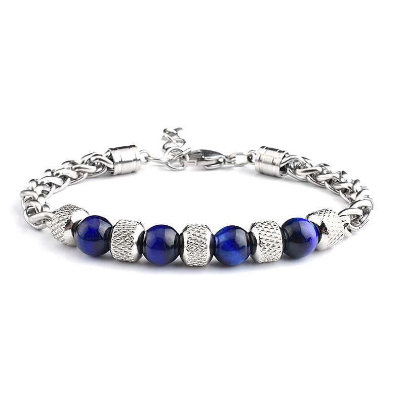 Buddha Stones Armband met zwarte onyx en tijgeroog kralen voor moed - Blauwe tijgeroog 8mm - image 5