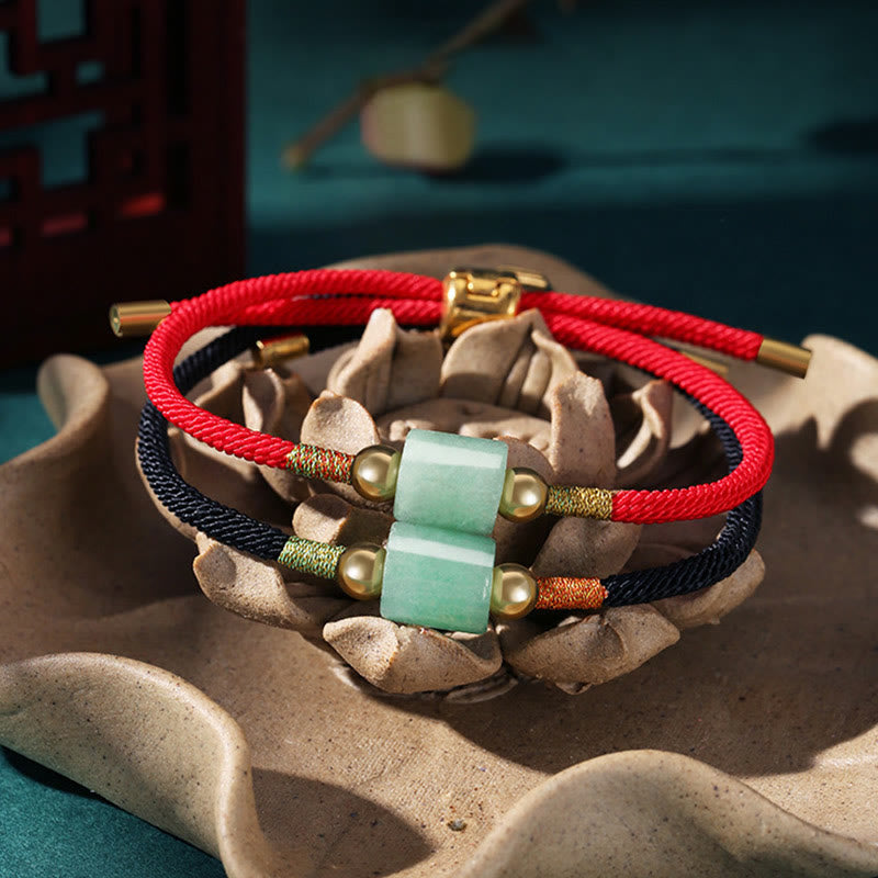 Buddha Stones Handgemaakte Tibetaanse Armband van gevlochten touw met groene aventurijn, rode malachietsteen, geluksbescherming en geluk. - image 1