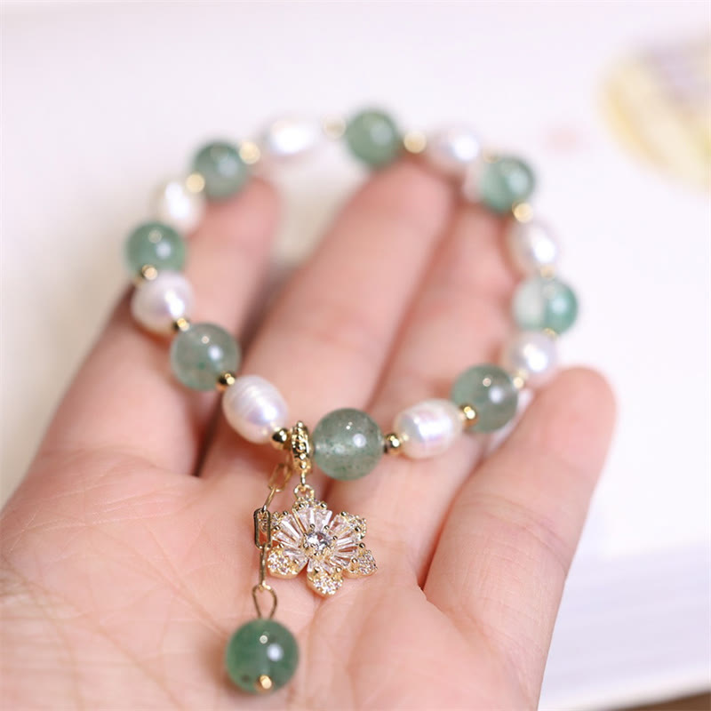 Buddha Stones Natuurlijke groene aardbeikwarts parel bloem bedeltje Armband - image 3
