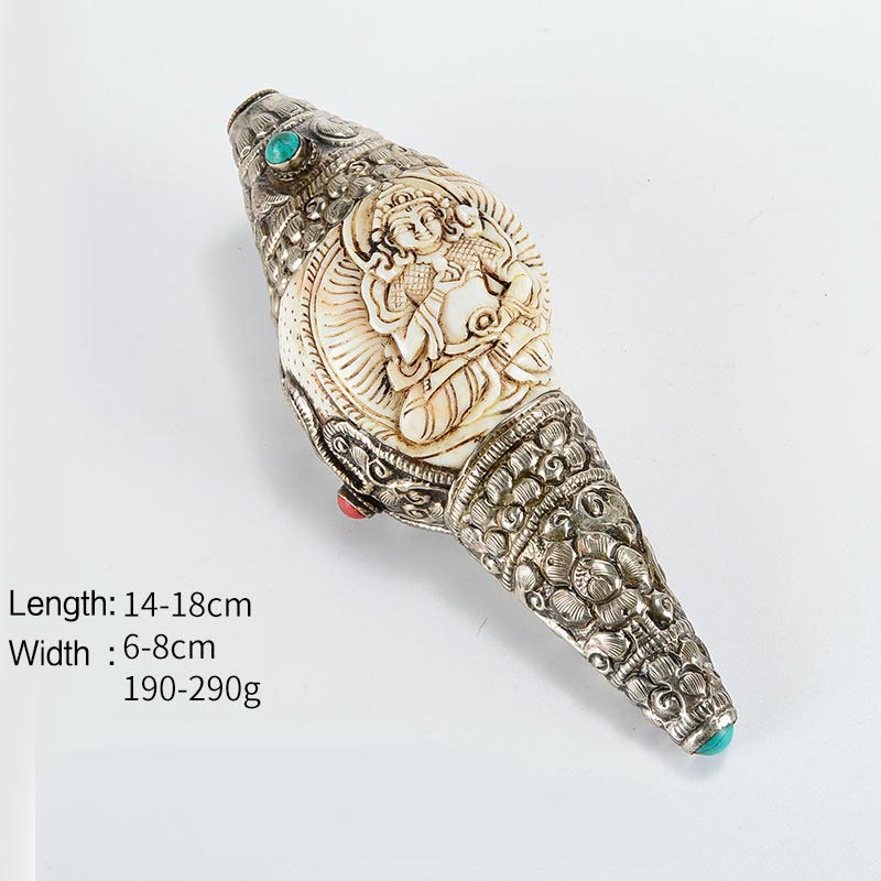 Tibetaanse handgemaakte gegraveerde Shankha Boeddha schelp decoratie, symbool voor welvaart en positiviteit. - Vajrasattva - image 11