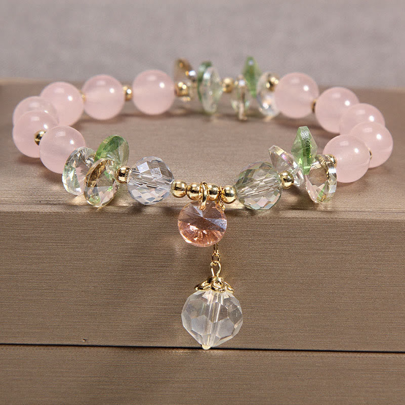 Buddha Stones Armband met vredesbedeltje in de vorm van een kattenoog, roze kristal - Roze kristal - image 1