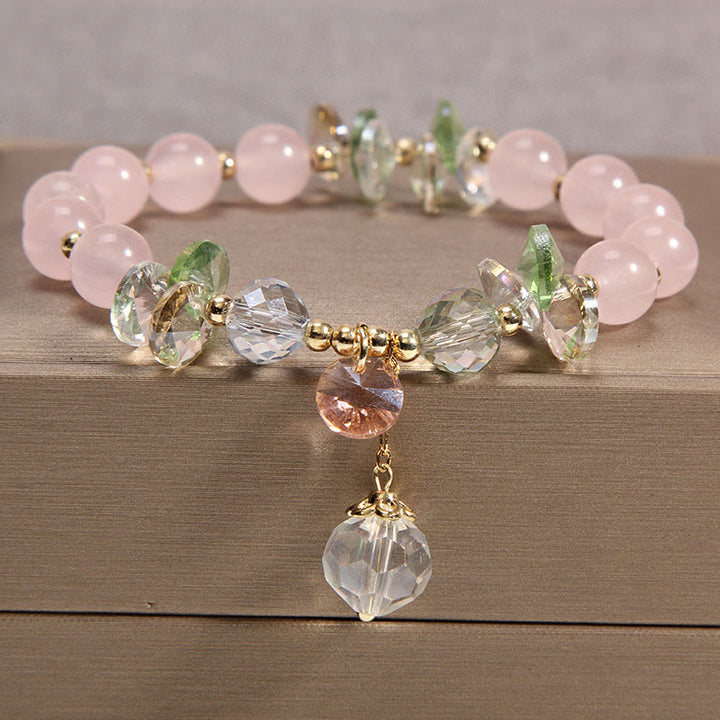 Buddha Stones Armband met vredesbedeltje in de vorm van een kattenoog, roze kristal - Roze kristal - image 1