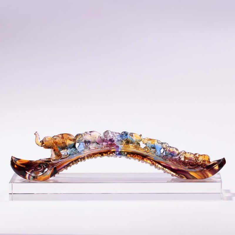 Buddha Stones Handgemaakt Liuli kristallen Ruyi olifant kunstwerk voor huisdecoratie met kristallen voet. - image 0
