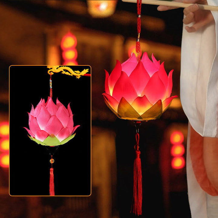Buddha Stones DIY Lotusbloem Drakenlantaarn Kwastjes Lamp Decoratie - Rode Lotuslantaarn (zelfmontage) - image 13