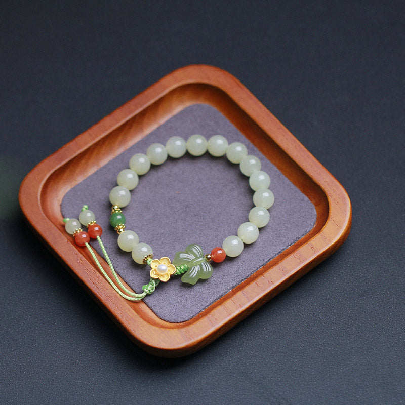 Buddha Stones Armband van 925 sterling zilver met jade, geluksbloem en vlinder. - image 11