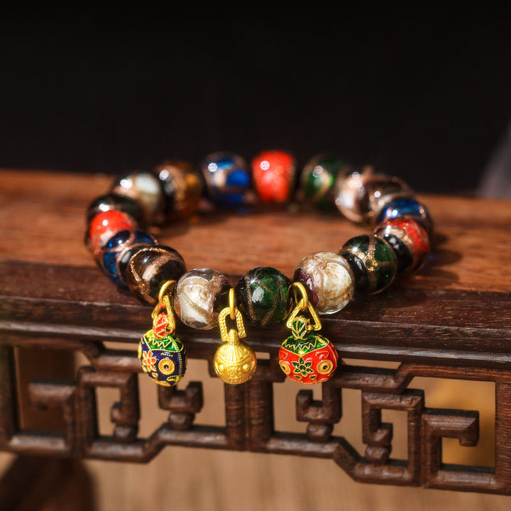 Buddha Stones Vijf Elementen Gouden Verslindend Beest Familie Charm Liuli Glazen Kraal Armband - Liuli glazen kralen en legering gouden verslindende beestenfamilie - 14mm(15 kralen) - image 8