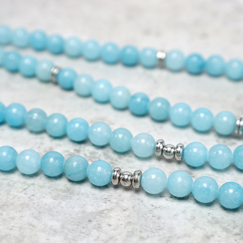 Buddha Stones Natuurlijke Amazonietsteen Healing Lotus Mala Armband - image 4