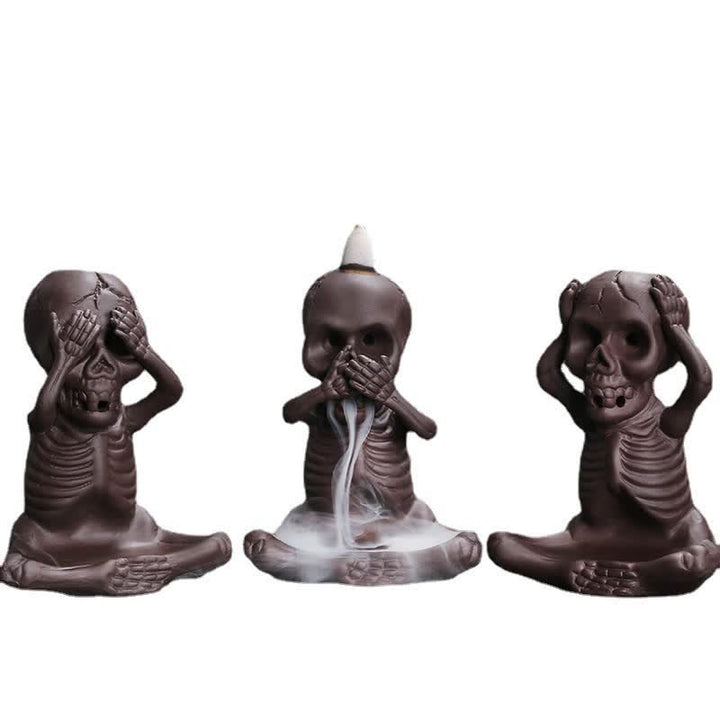 Buddha Stones Kleine schedel spook paarse klei rookfontein met terugstromende rook vrede Wierook decoratie - image 16