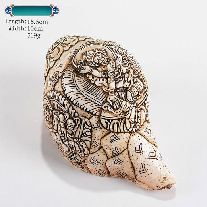 Tibetaanse handgemaakte gegraveerde Shankha Boeddha Avalokitesvara Conch Shell rijkdom decoratie - Vijf Goden van Rijkdom 15,5*10cm - image 15