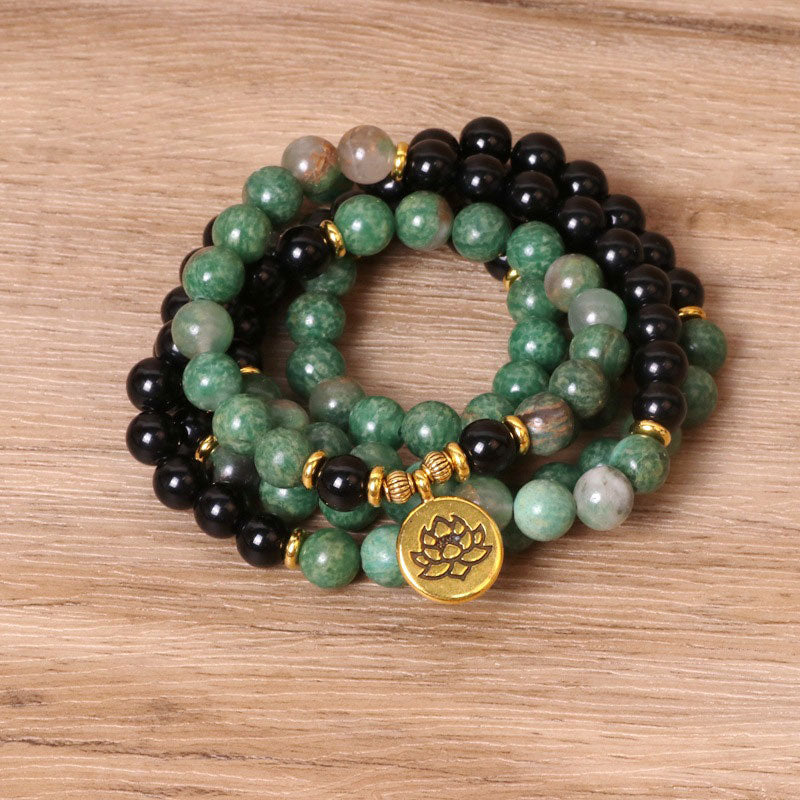 Buddha Stones Mala Armband met 108 kralen van natuurlijke agaat, helende werking. - Groene agaat en zwarte onyx - image 0